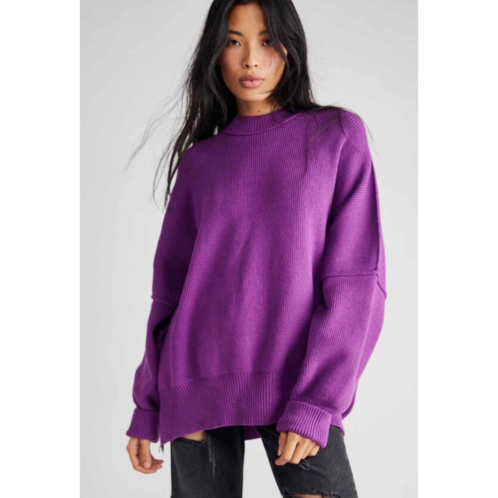 Free People Easy Street Tunic Sparkling Grape Oversized Ribbed Knit Sweater S